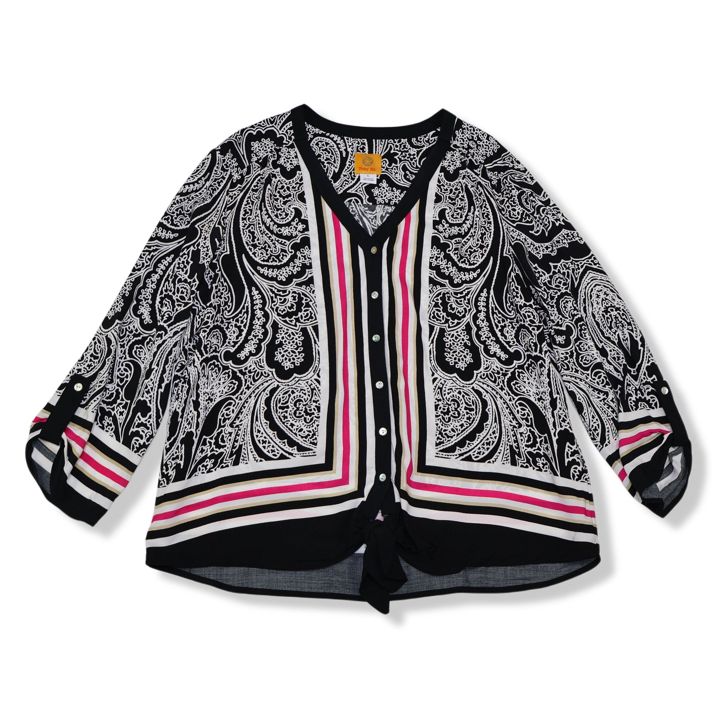 BLUSA ESTAMPADA BLANCO Y NEGRO CON BOTONES | RUBY RD. | TALLA L