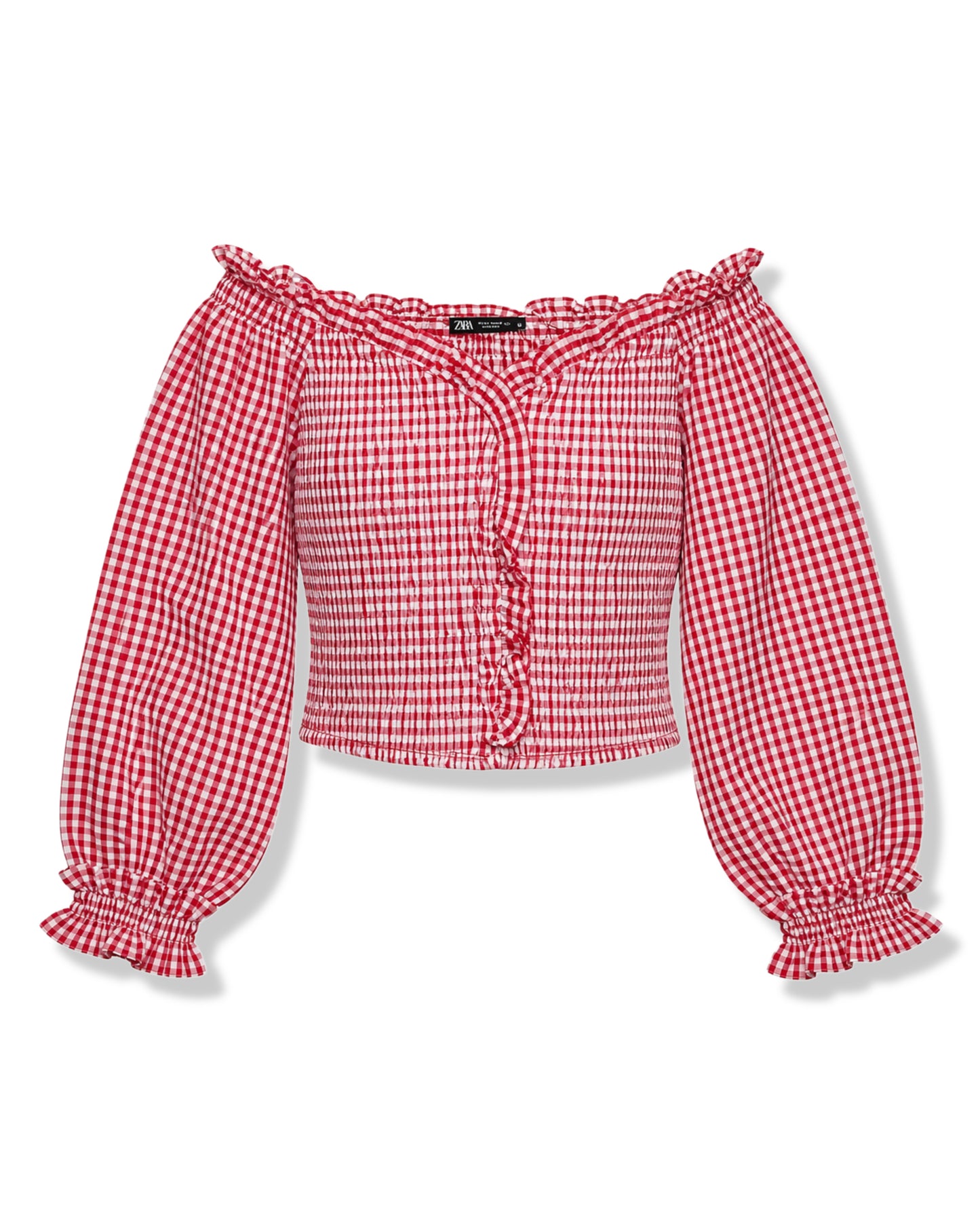 TOP FRUNCIDO DE CUADROS VICHY ROSADO Y BLANCO | ZARA | TALLA S