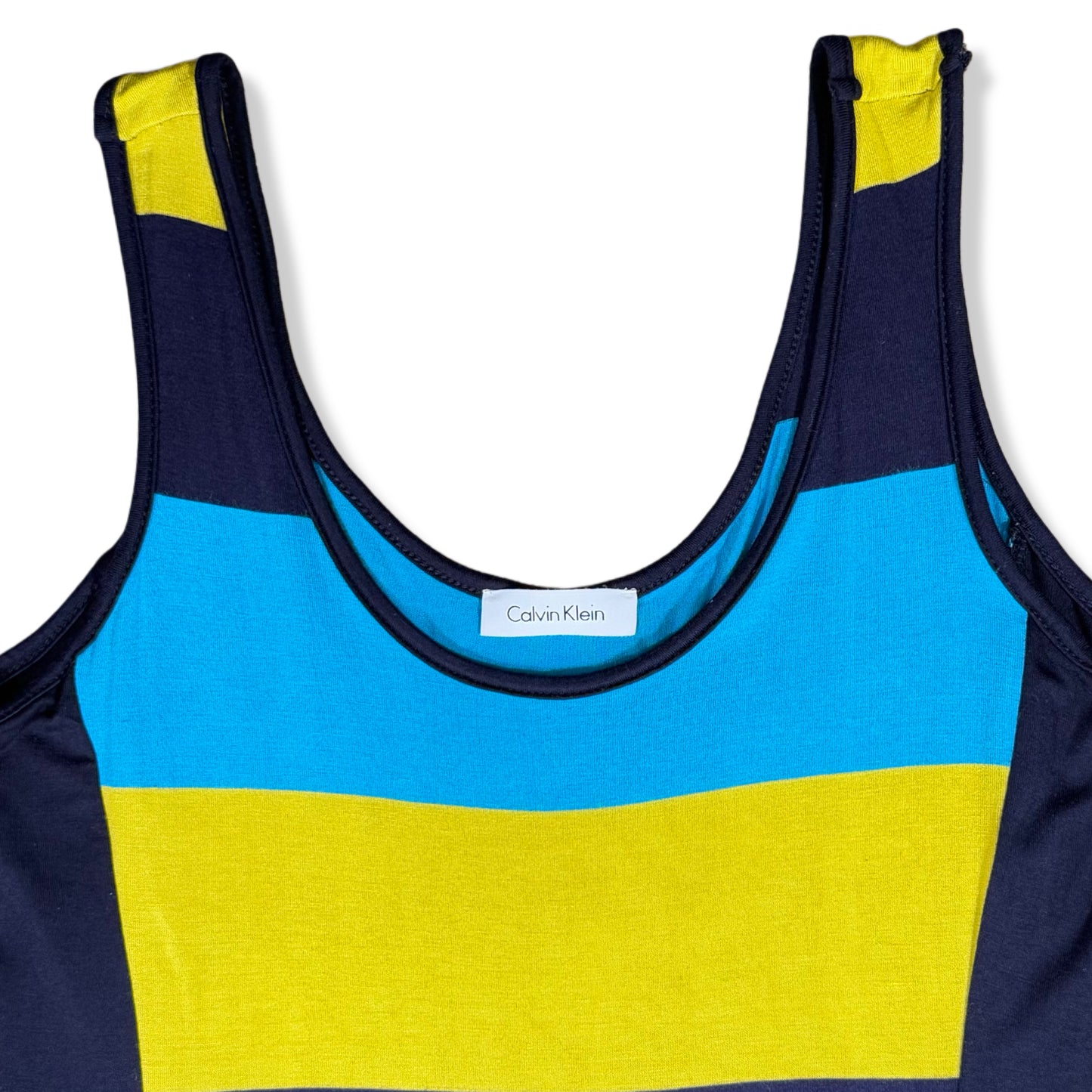 VESTIDO MAXI DE RAYAS AZUL Y AMARILLO | CALVIN KLEIN | TALLA L