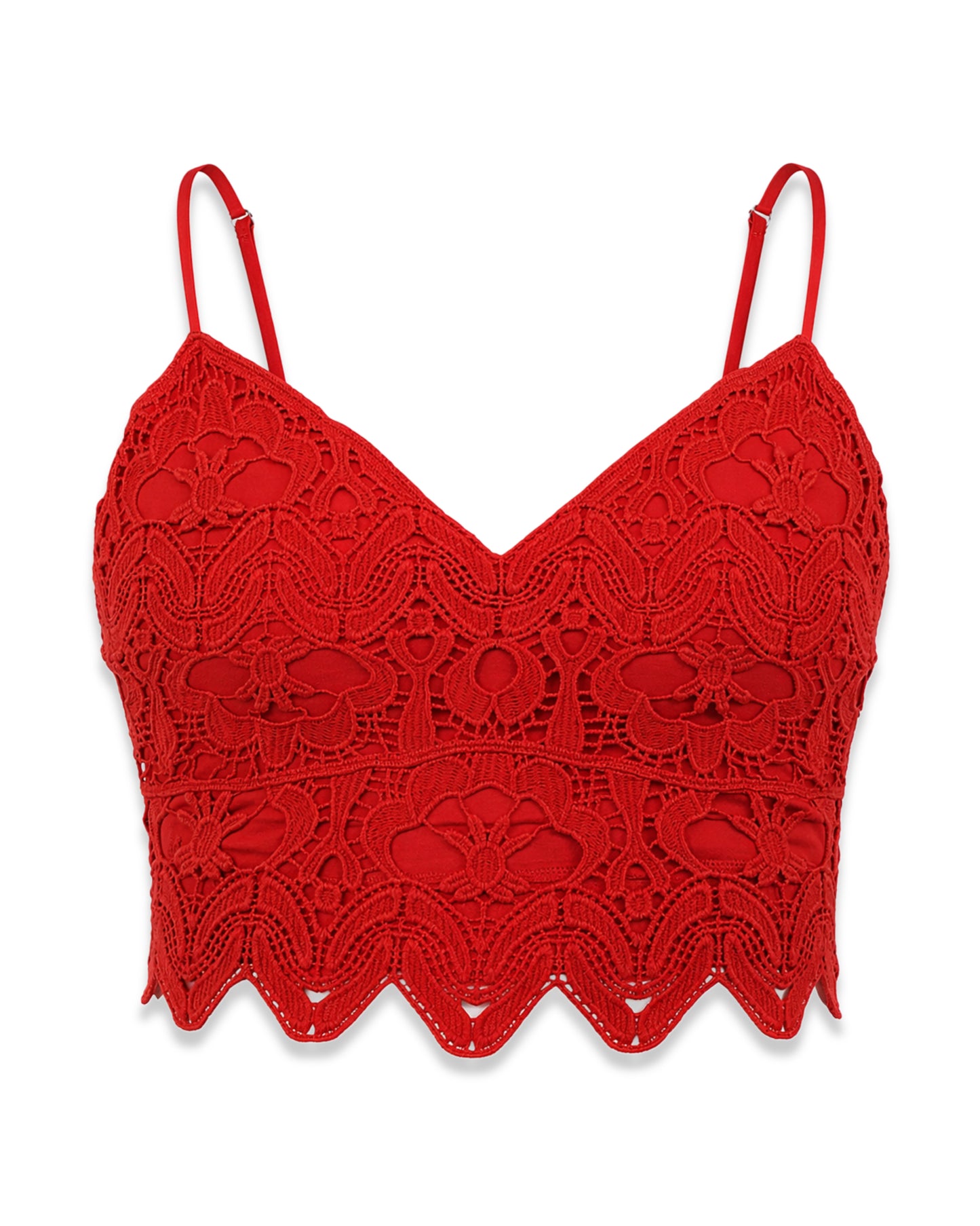 TOP ROJO DE ENCAJE CON TIRANTES AJUSTABLES | STRADIVARIUS | TALLA M