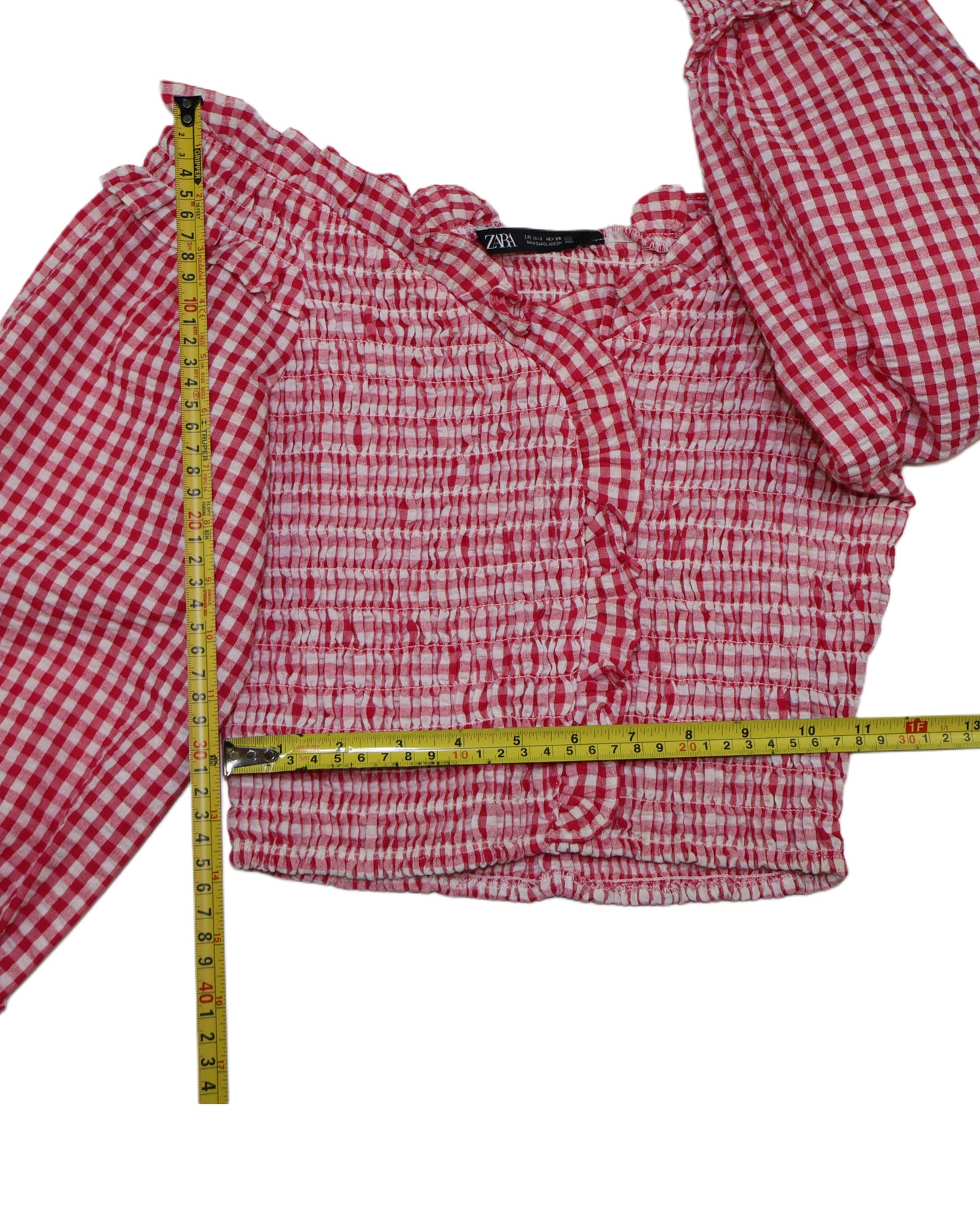 TOP FRUNCIDO DE CUADROS VICHY ROSADO Y BLANCO | ZARA | TALLA S