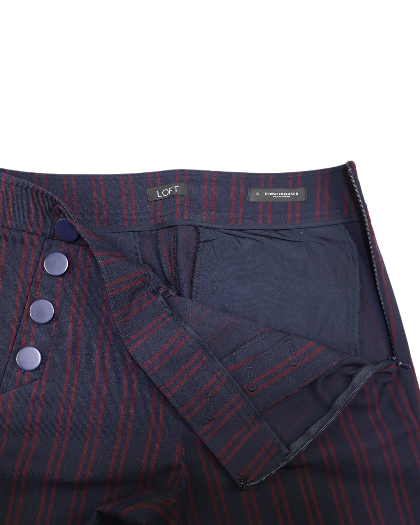 PANTALÓN DE RAYAS AZUL MARINO CON BOTONES | LOFT | TALLA 4