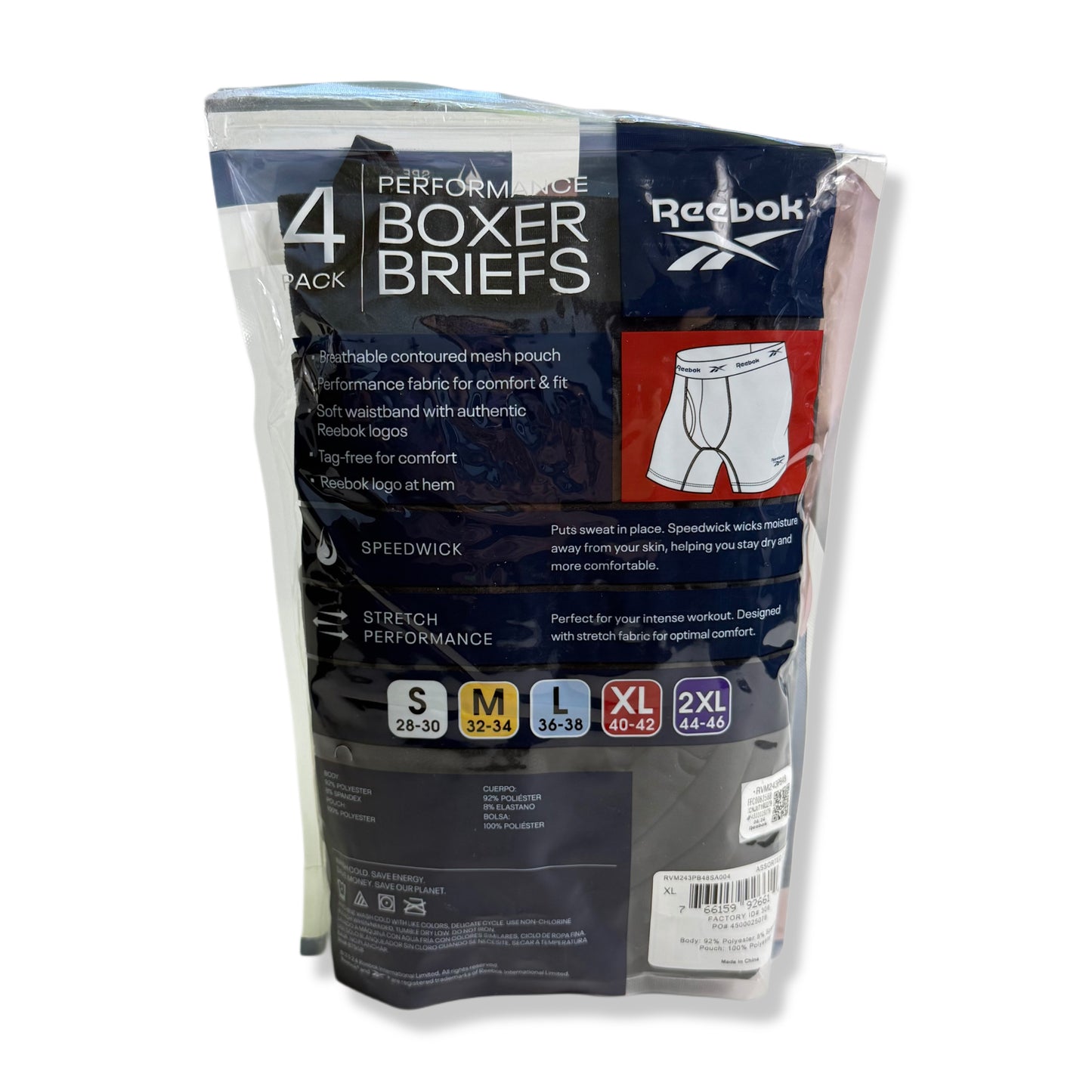 NUEVO CON ETIQUETA | BOXER BRIEFS PERFORMANCE PACK (4 UNIDADES) | REEBOK | TALLA XL