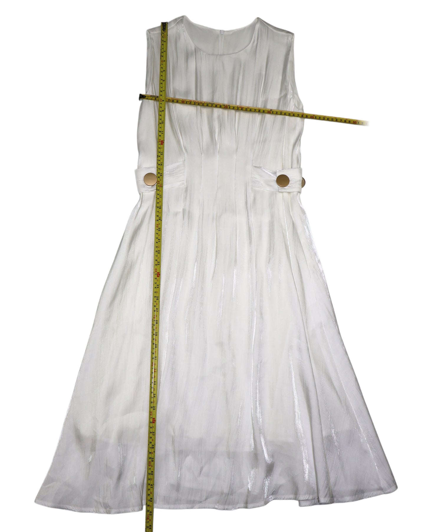 VESTIDO MIDI BLANCO SATINADO CON BOTONES LATERALES | TALLA L