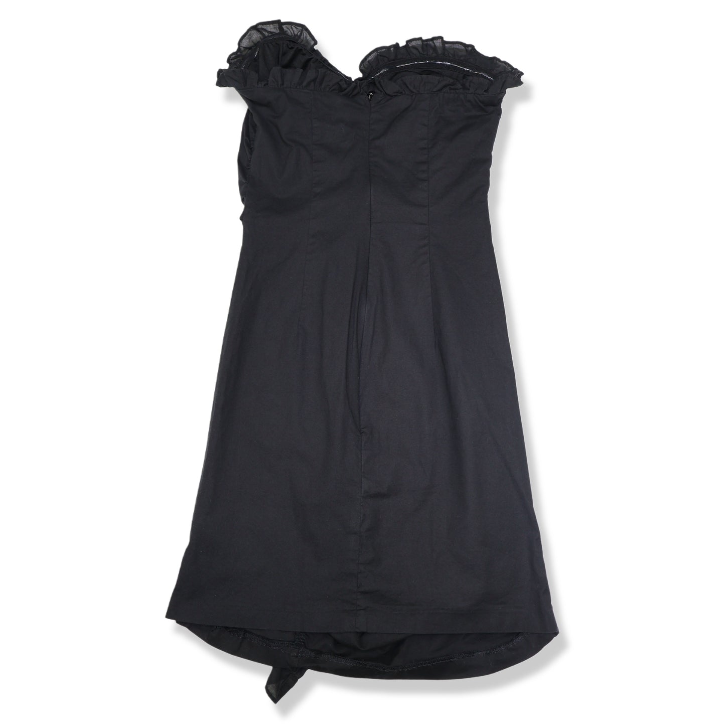 VESTIDO STRAPLESS NEGRO CON DRAPEADO Y VOLANTES | ZARA |  TALLA XS