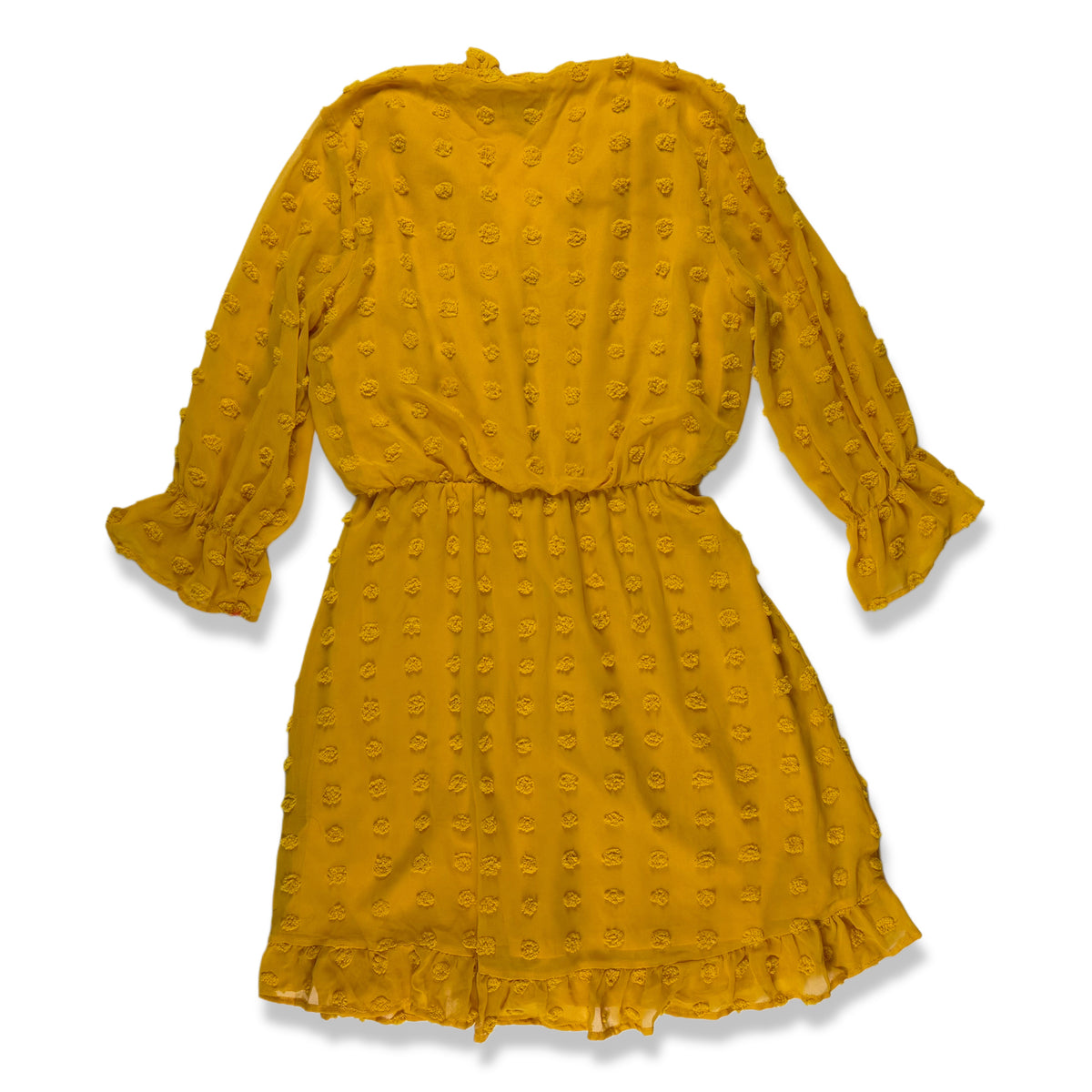VESTIDO MOSTAZA DE MANGA LARGA CON TEXTURA EN RELIEVE | TACERA | TALLA S