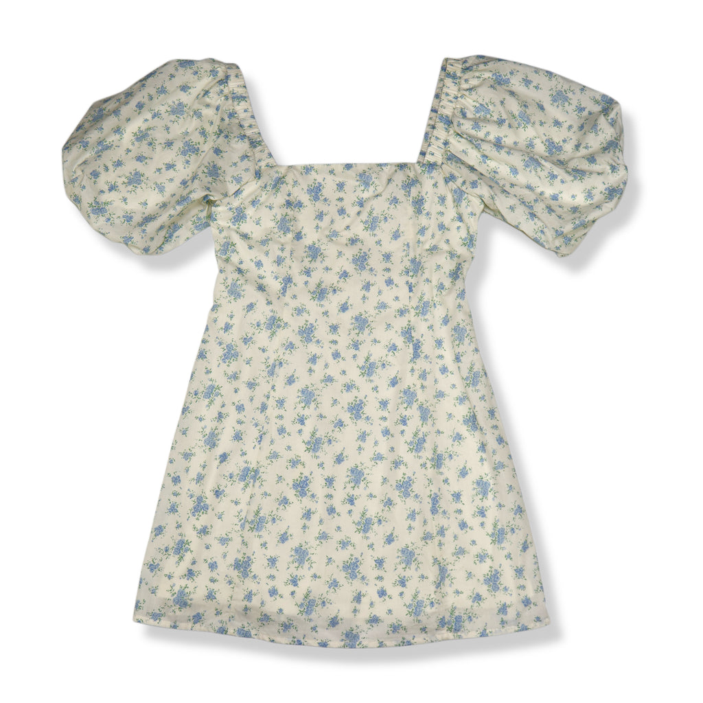 VESTIDO CORTO CON MANGAS ABULLONADAS Y ESTAMPADO FLORAL | MABLE | TALLA S