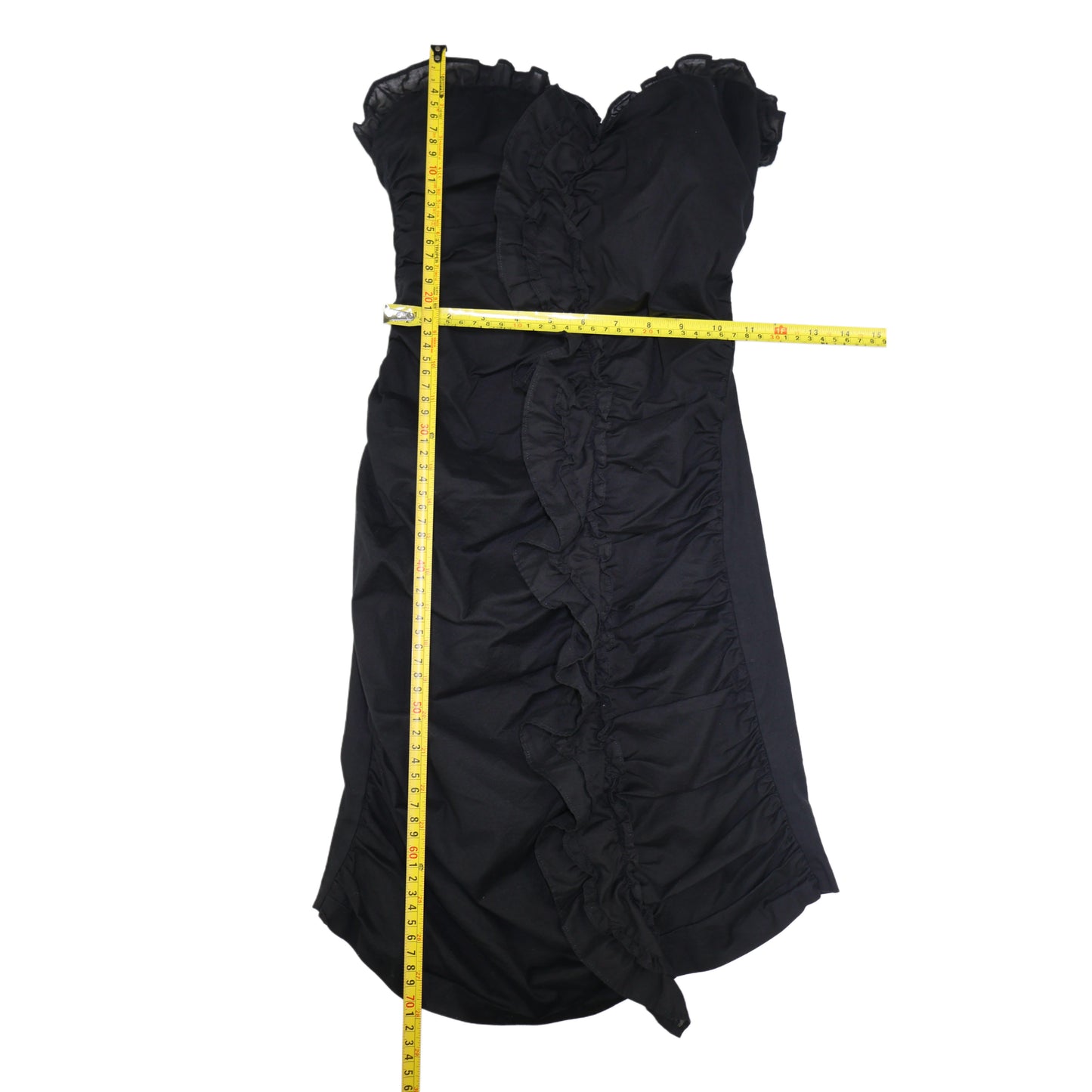 VESTIDO STRAPLESS NEGRO CON DRAPEADO Y VOLANTES | ZARA |  TALLA XS