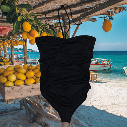 TRAJE DE BAÑO NEGRO CON ESCOTE HALTER | PINK BLUSH | M