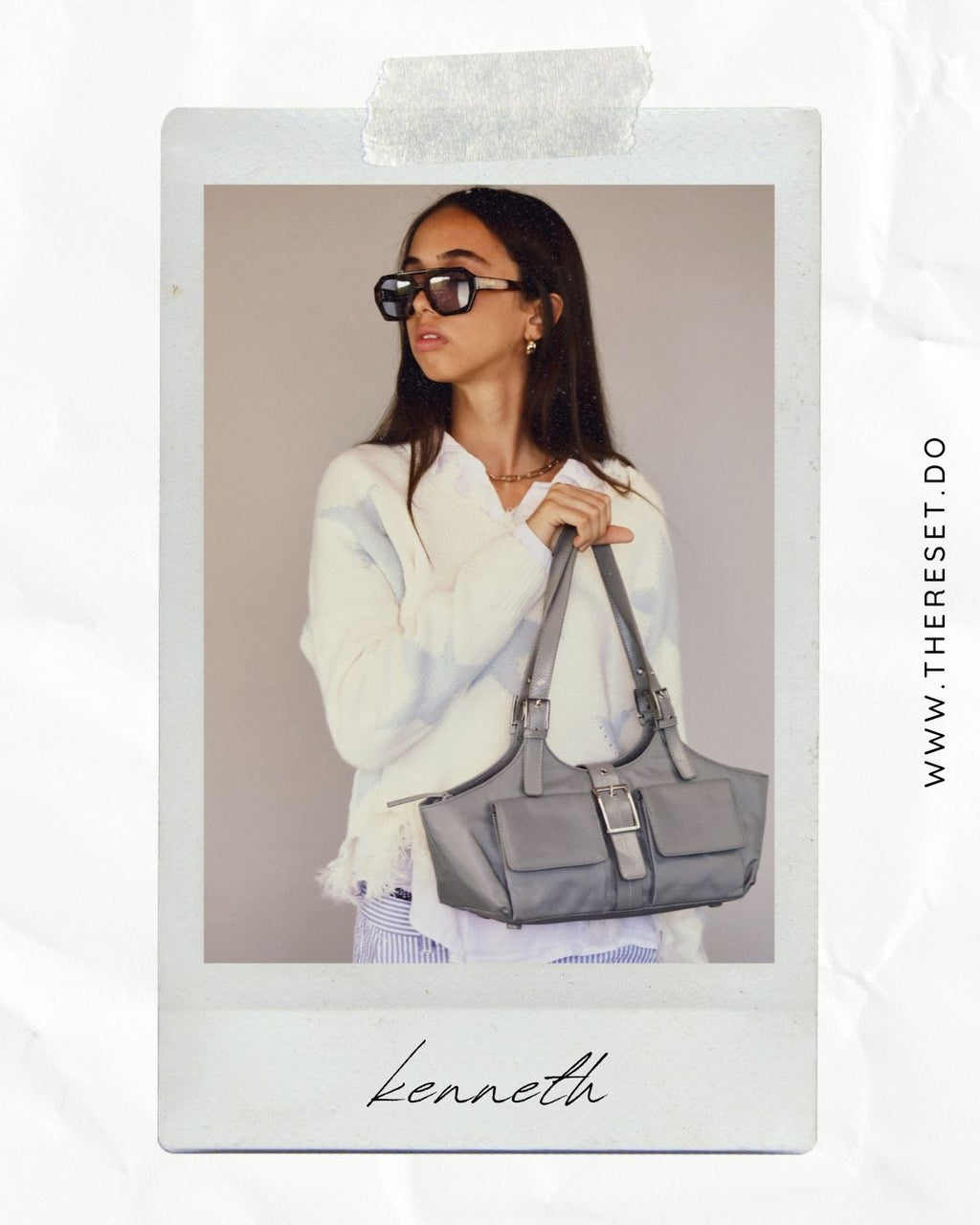 BOLSO Y2K GRIS CON HEBILLA Y BOLSILLOS DELANTEROS | KENNETH COLE REACTION