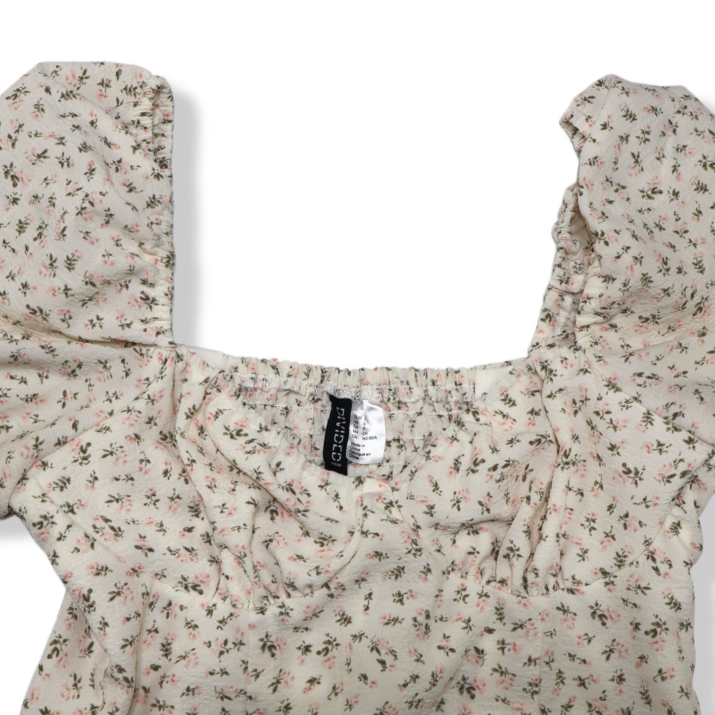 VESTIDO CORTO CON MANGAS ABULLONADAS Y ESTAMPADO FLORAL | H&M | TALLA S