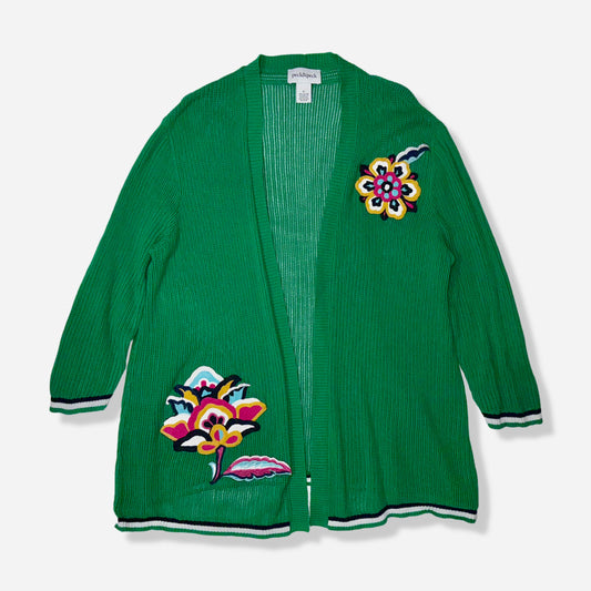 CARDIGAN VERDE CON APLICACIONES FLORALES | PECK & PECK | XL