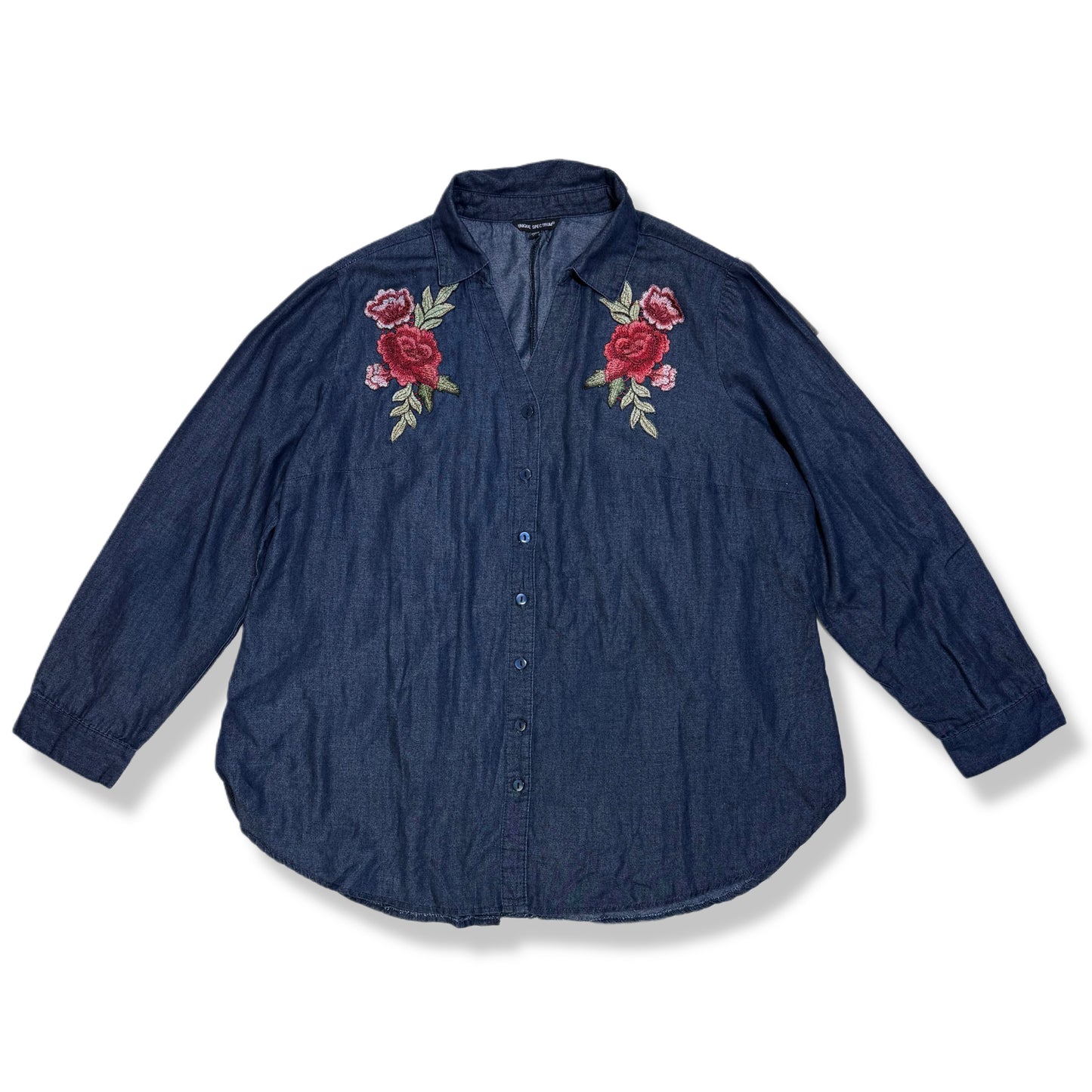 CAMISA DENIM BORDADA | UNIQUE SPECTRUM | TALLA 2X