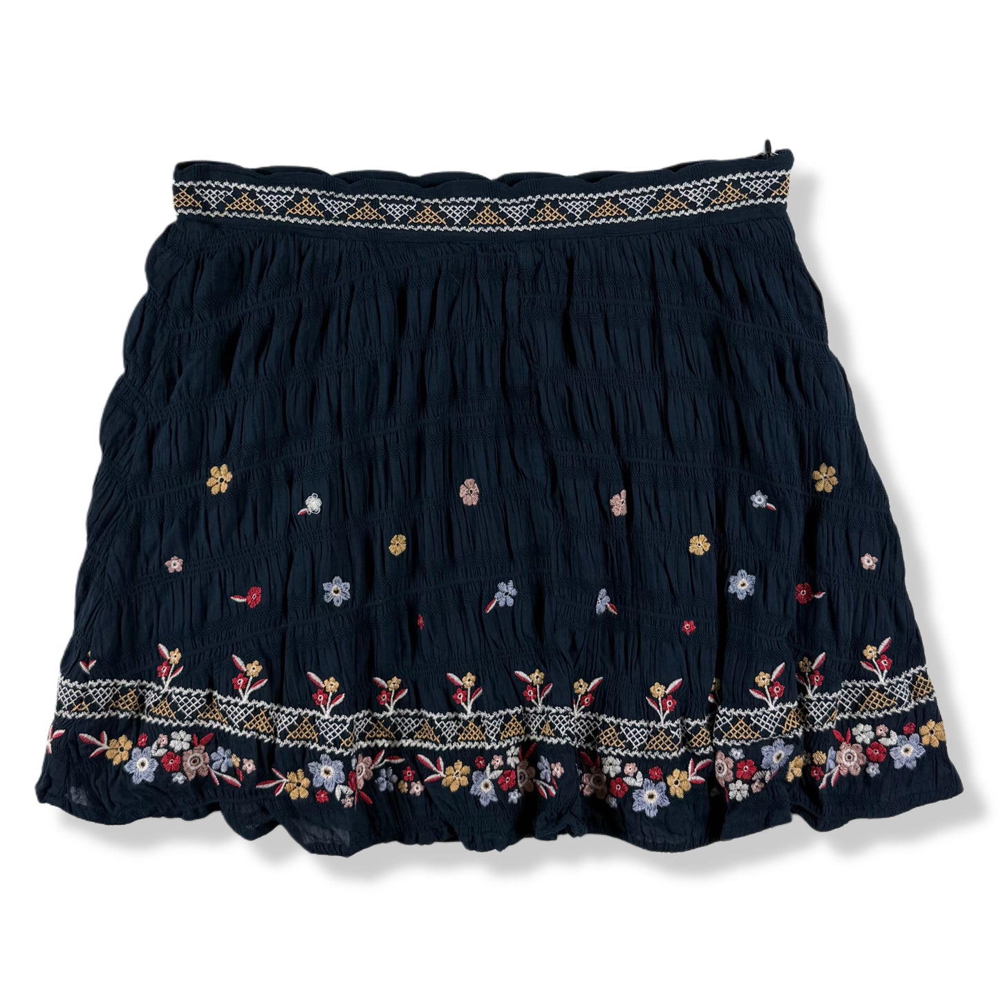 FALDA AZUL MARINO CON BORDADO FLORALES | BLUE RAIN | TALLA M