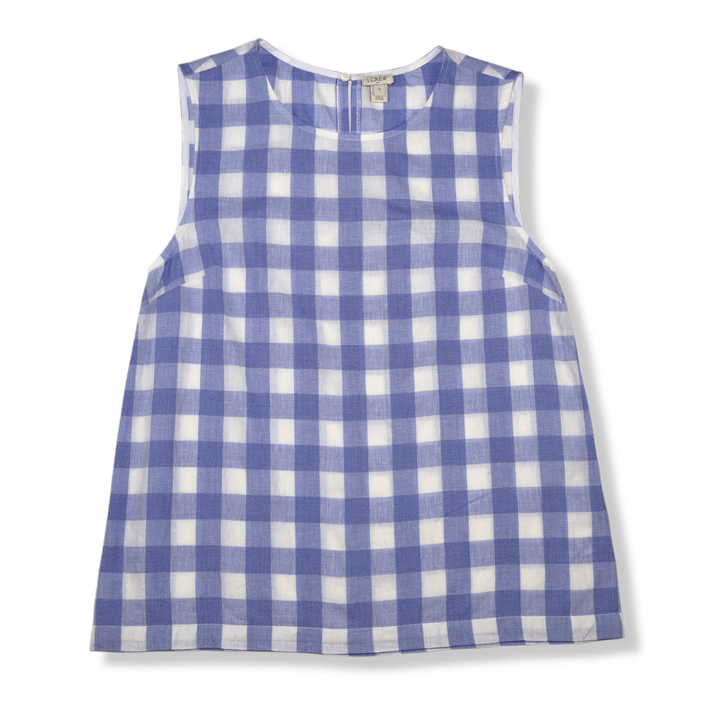 BLUSA SIN MANGAS DE LINO CON CUADROS AZUL Y BLANCO | J.CREW | TALLA 8 (M)