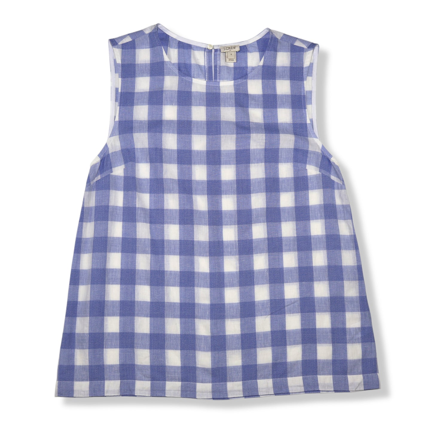 BLUSA SIN MANGAS DE LINO CON CUADROS AZUL Y BLANCO | J.CREW | TALLA 8 (M)