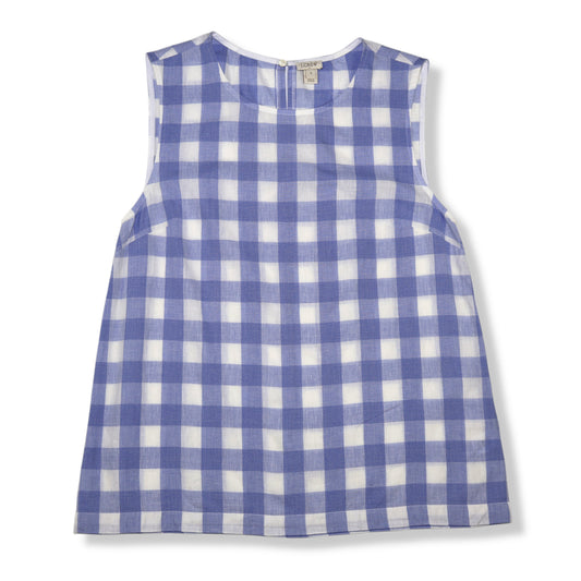 BLUSA SIN MANGAS DE LINO CON CUADROS AZUL Y BLANCO | J.CREW | TALLA 8 (M)