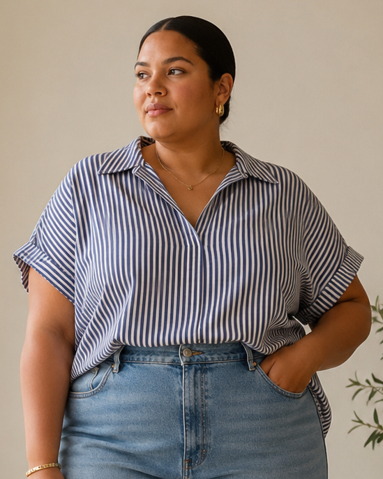BLUSA DE RAYAS AZUL Y BLANCA | MAX STUDIO | TALLA 3X