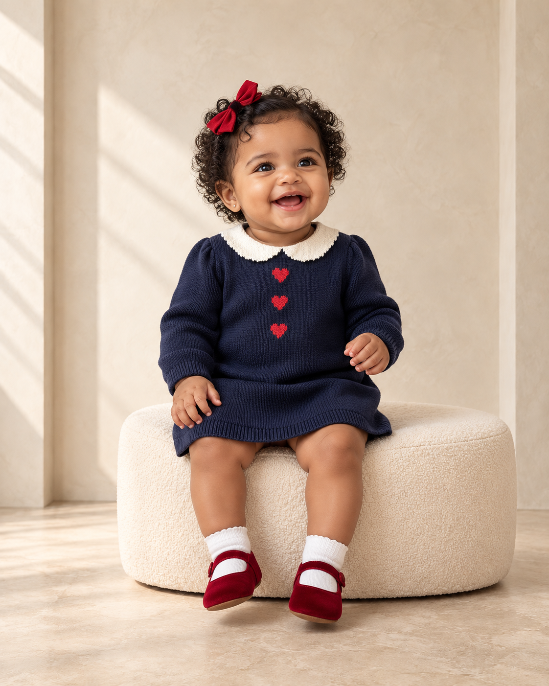 VESTIDO TEJIDO AZUL MARINO CON CORAZONES PARA BEBÉ | BABYGAP | TALLA 6-12 MESES
