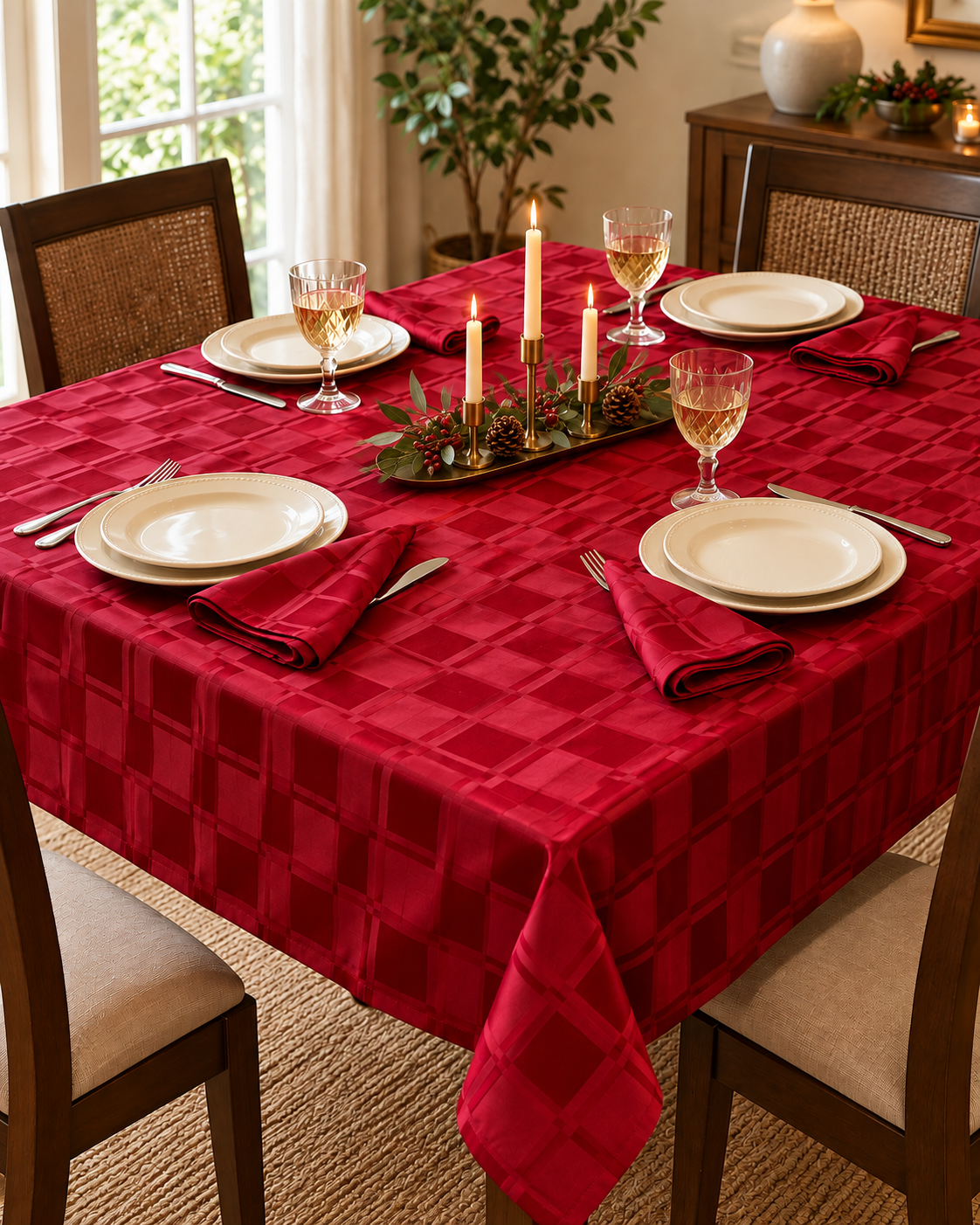 SET DE MANTEL ROJO CON 4 SERVILLETAS | HUNTINGTON HOME