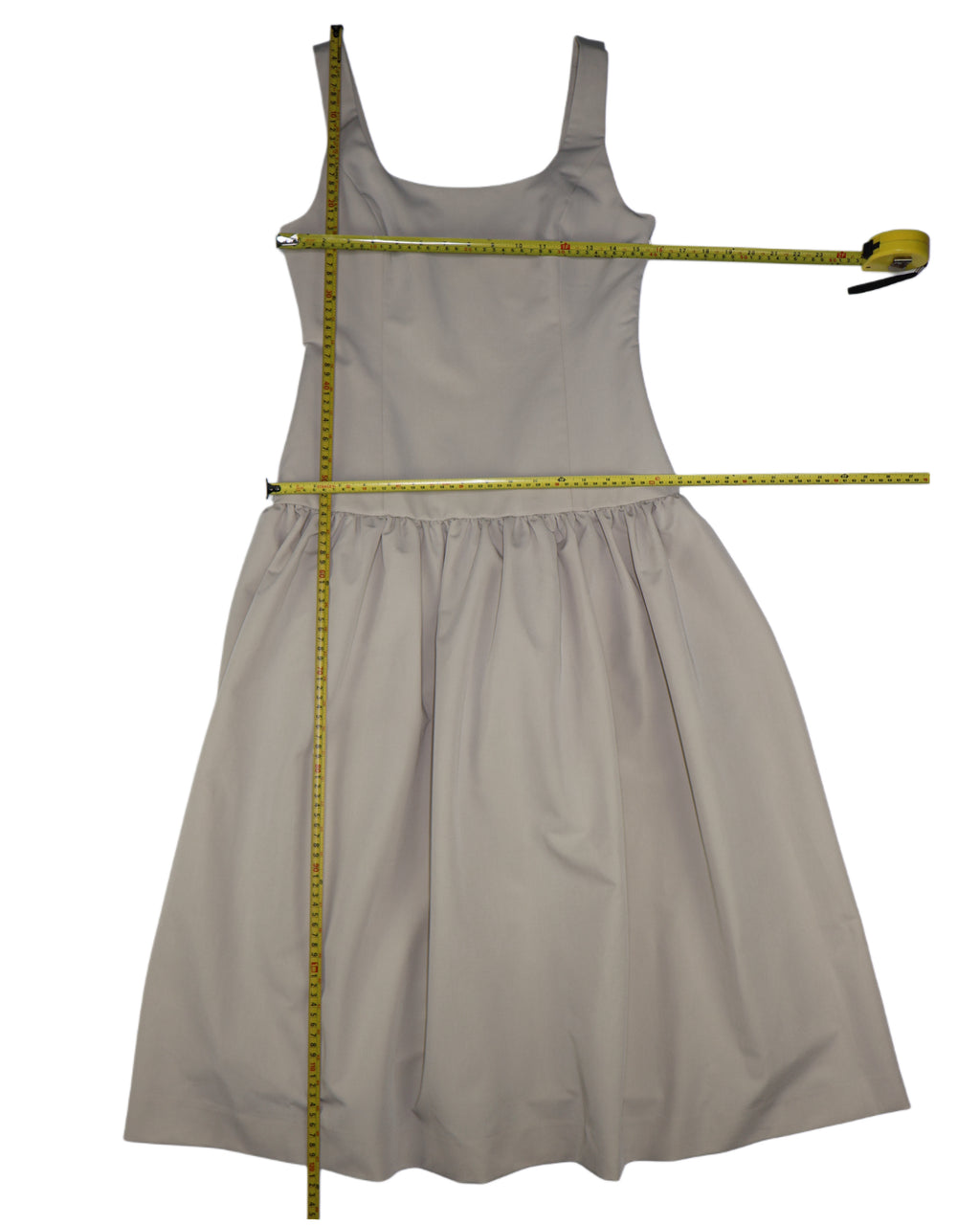 NUEVO CON ETIQUETA | VESTIDO MIDI BEIGE CORTE DROP WAIST CON FALDA AMPLIA | ENDLESS ROSE | TALLA S