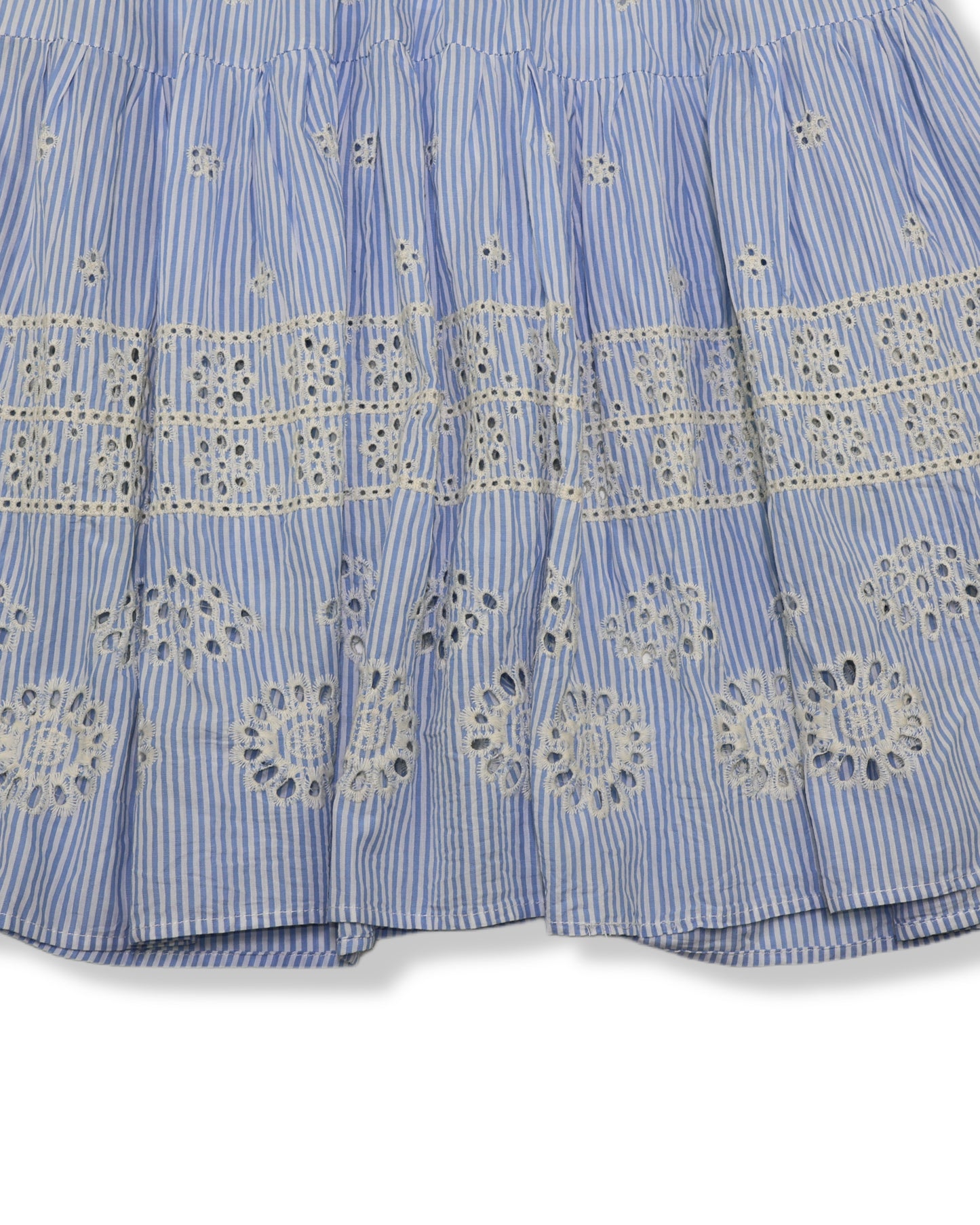 VESTIDO MIDI RAYAS AZUL CON BORDADO EYELET | TALLA S