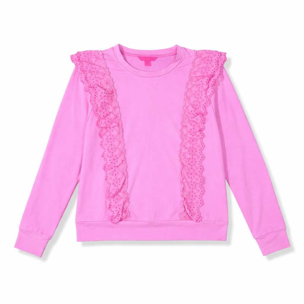 SUDADERA ROSA NEÓN CON VOLANTES BORDADOS | LILLY PULITZER | TALLA S