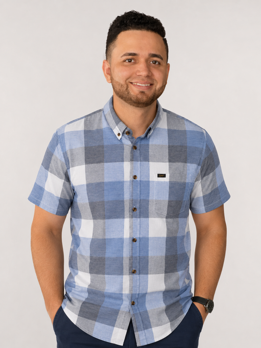 CAMISA MANGA CORTA DE CUADROS AZUL Y GRIS | LEE | TALLA M