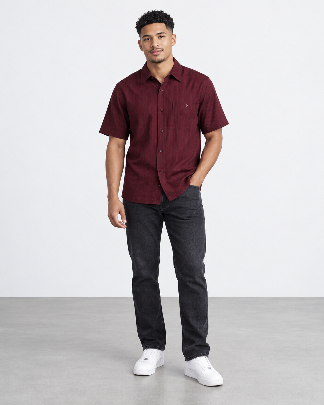 CAMISA COLOR VINO DE MANGAS CORTAS PARA HOMBRE | HUDSON RIVER | TALLA S