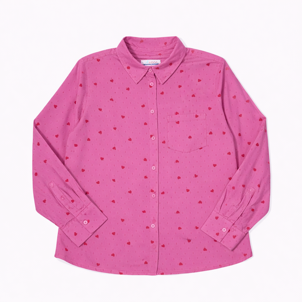 CAMISA ROSADA CON CORAZONES | DENIM & CO. | TALLA L
