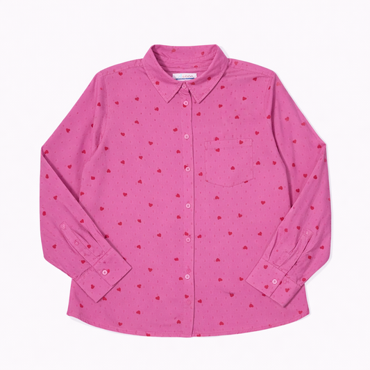 CAMISA ROSADA CON CORAZONES | DENIM & CO. | TALLA L