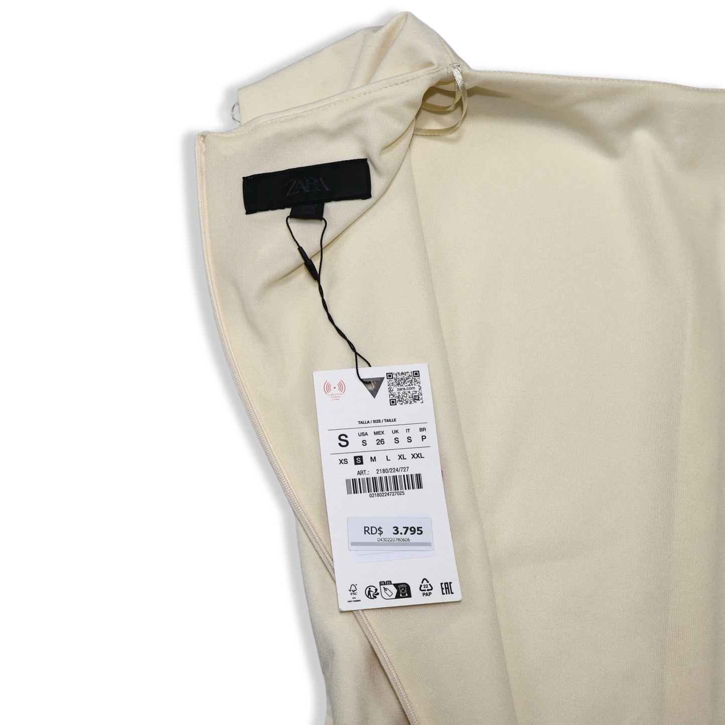 NUEVO CON ETIQUETA | VESTIDO MINI CREMA CON DRAPEADO | ZARA | TALLA S