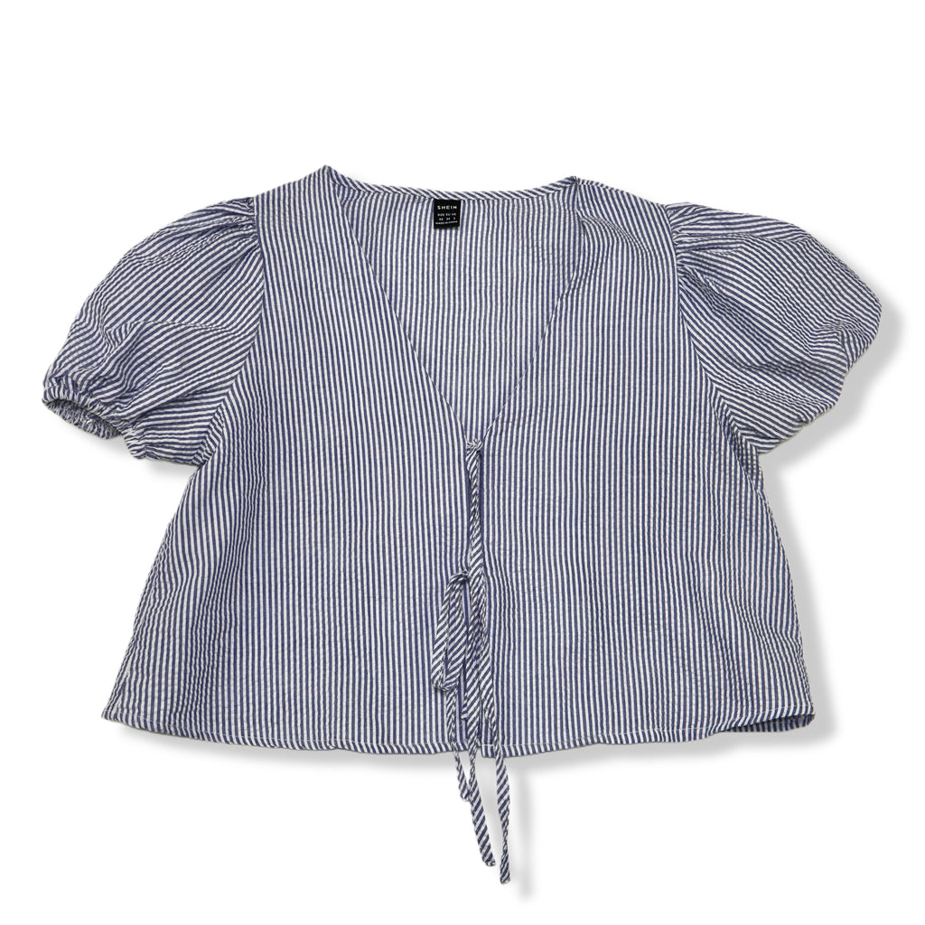 SET DE BLUSA Y SHORT DE RAYAS AZUL Y BLANCO | SHEIN | TALLA XS