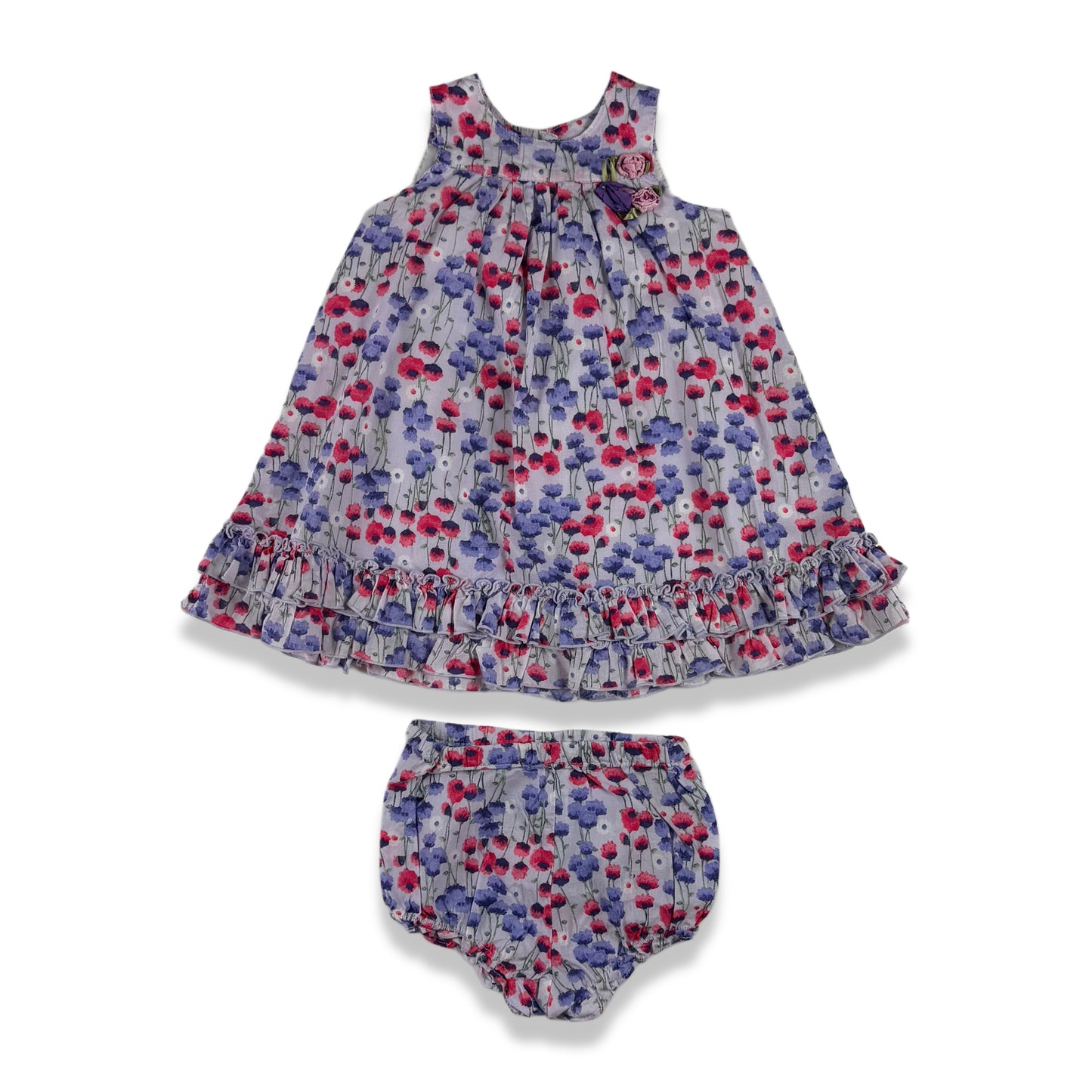 VESTIDO FLORAL CON VOLANTES & 3 CUBREPAÑAL | PIPPA & JULIE | TALLA 6-9M