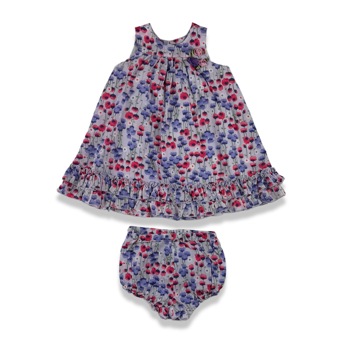 VESTIDO FLORAL CON VOLANTES & 3 CUBREPAÑAL | PIPPA & JULIE | TALLA 6-9M