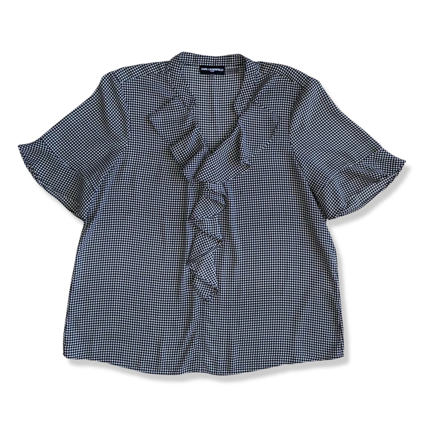 BLUSA HOUNDSTOOTH CON VOLANTES FRONTALES | KARL LAGERFELD | TALLA XL