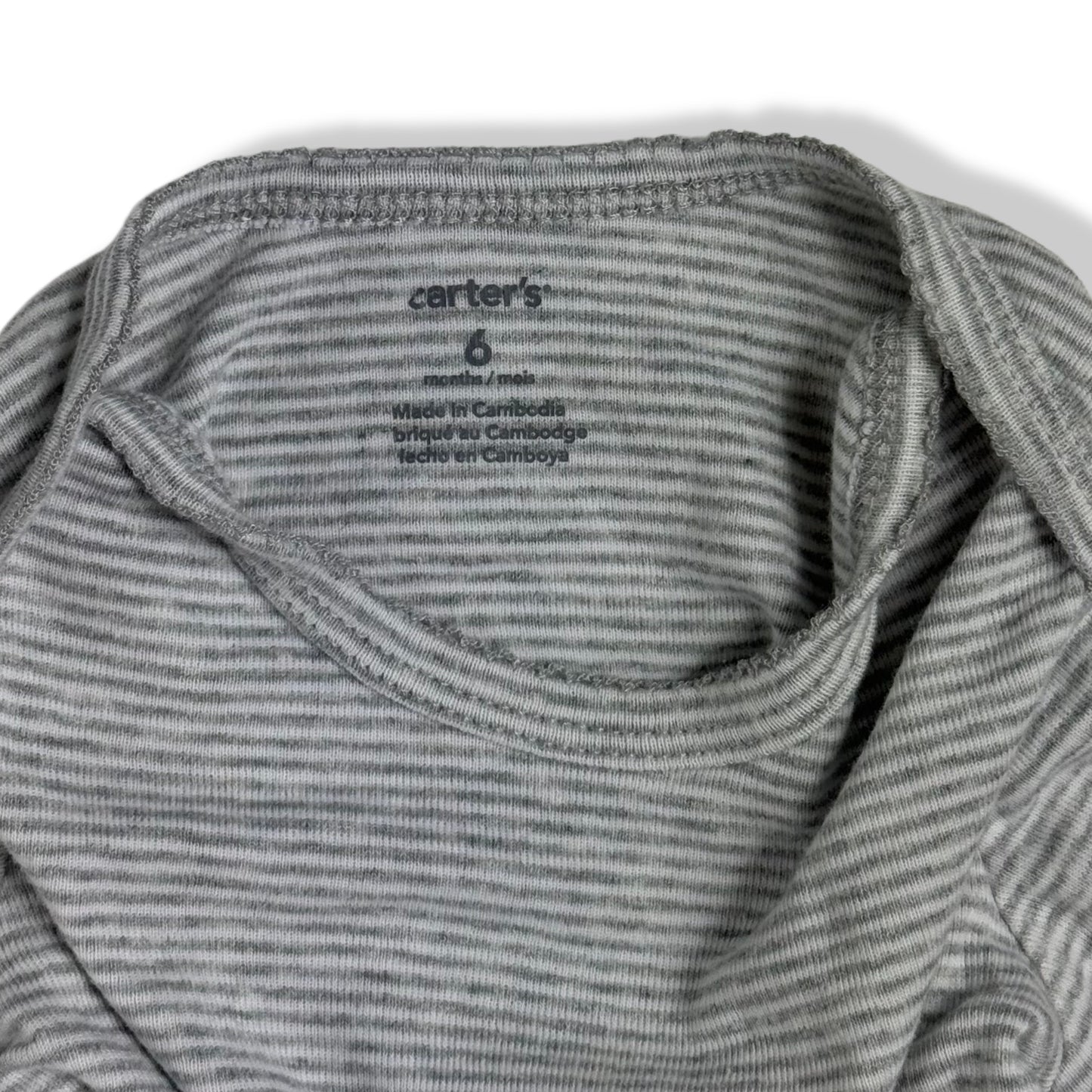 BODY MANGA LARGA DE RAYAS GRIS PARA BEBÉS | CARTER’S | TALLA 6M