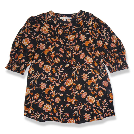 BLUSA NEGRA FLORAL DE ALGODÓN ORGÁNICO | SAISON DE LA FLEUR | TALLA XS