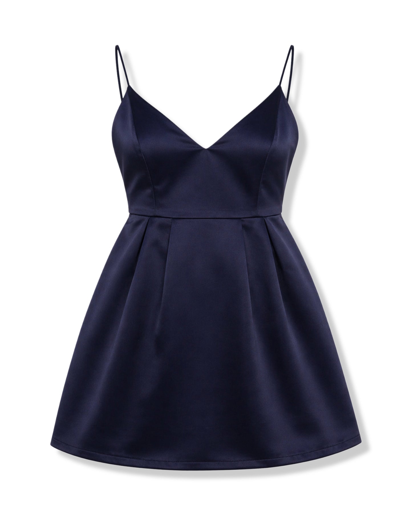 VESTIDO MINI SATINADO AZUL MARINO CON TIRANTES FINOS | L’ATISTE | TALLA S