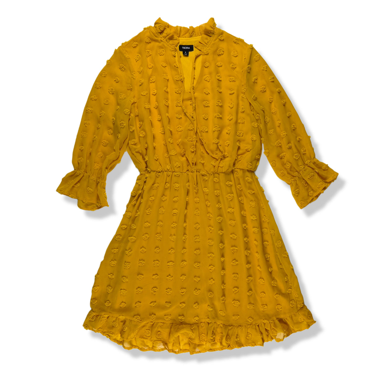 VESTIDO MOSTAZA DE MANGA LARGA CON TEXTURA EN RELIEVE | TACERA | TALLA S