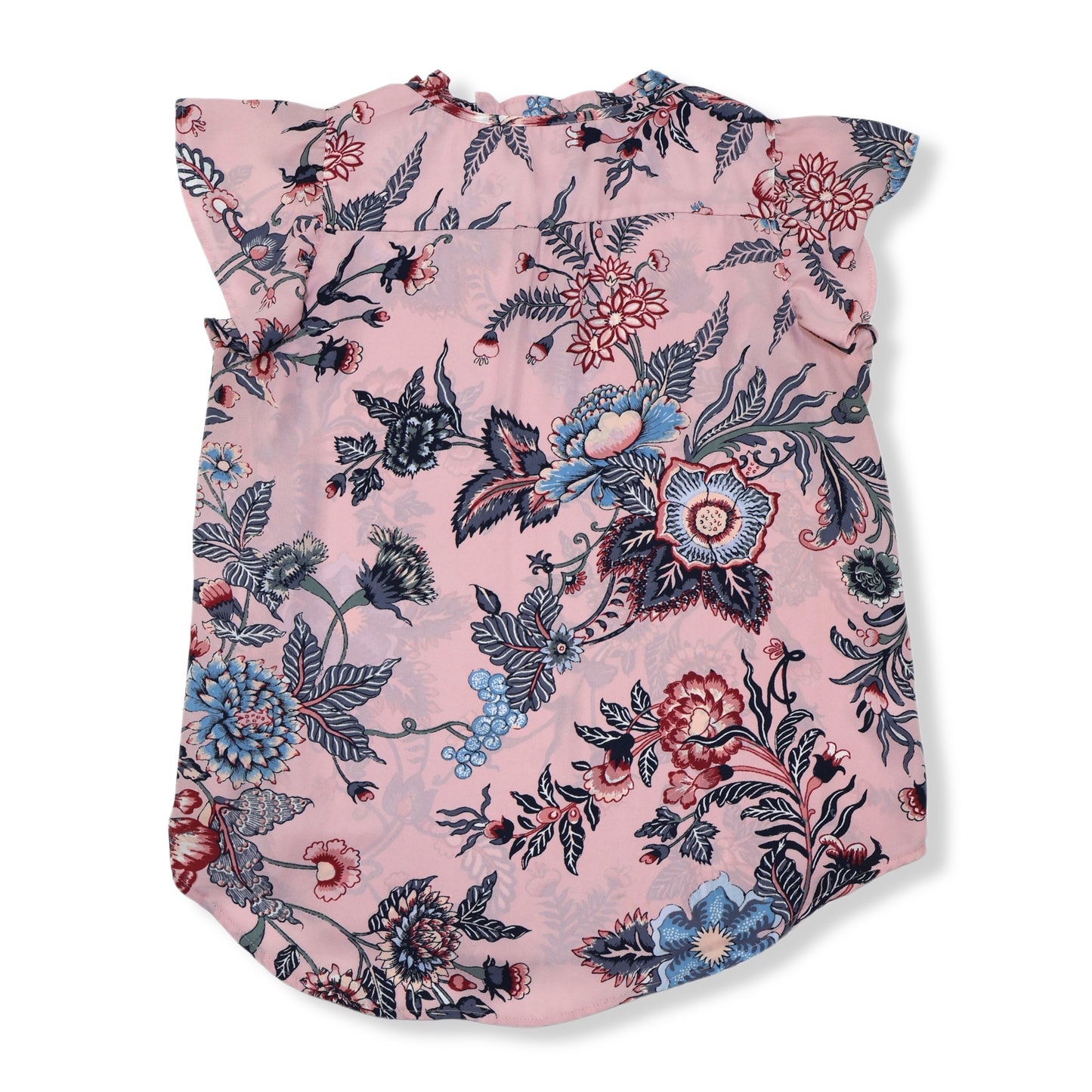 BLUSA ROSADA CON ESTAMPADO FLORAL Y MANGA CON VOLANTES | LOFT | TALLA S (PETITE)