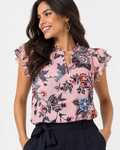 BLUSA ROSADA CON ESTAMPADO FLORAL PARA MUJER | LOFT | TALLA S PETITE