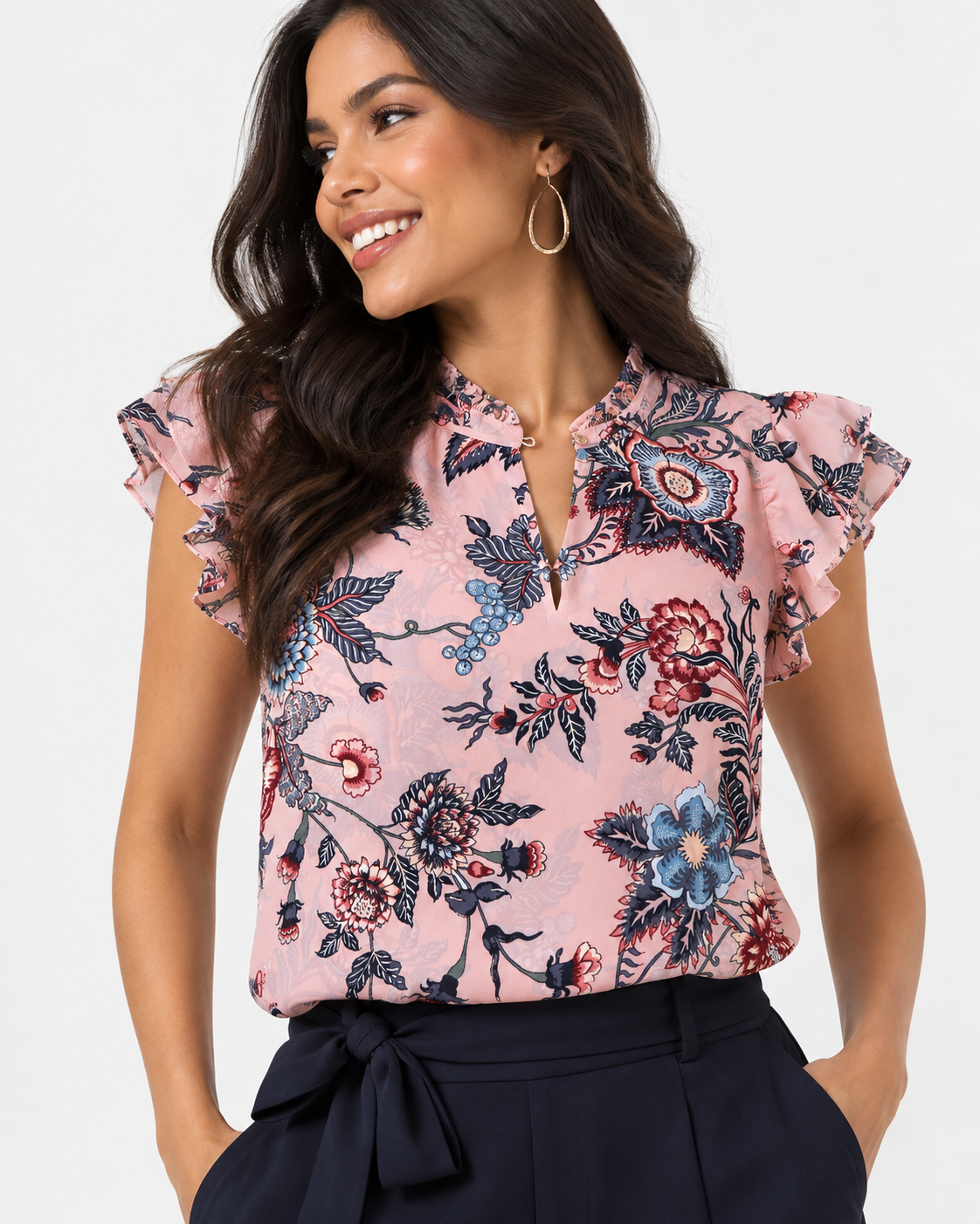 BLUSA ROSADA CON ESTAMPADO FLORAL PARA MUJER | LOFT | TALLA S PETITE