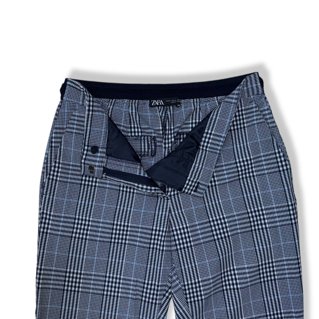 PANTALÓN CON ESTAMPADO DE CUADROS AZUL | ZARA | M