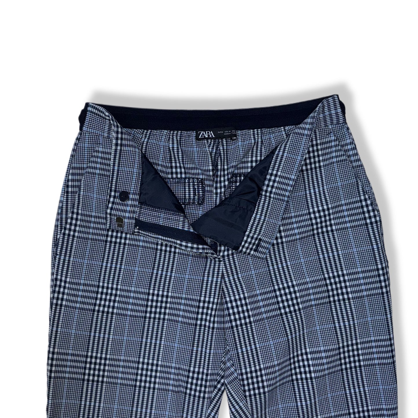 PANTALÓN CON ESTAMPADO DE CUADROS AZUL | ZARA | M