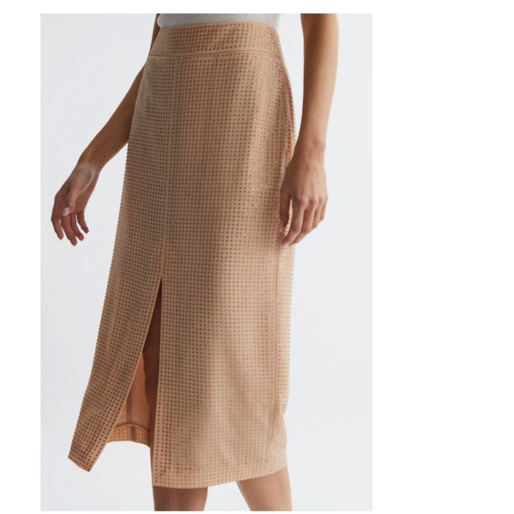 FALDA MIDI DE TIRO ALTO CON ADORNOS Y ABERTURA DELANTERA | REISS | TALLA 4