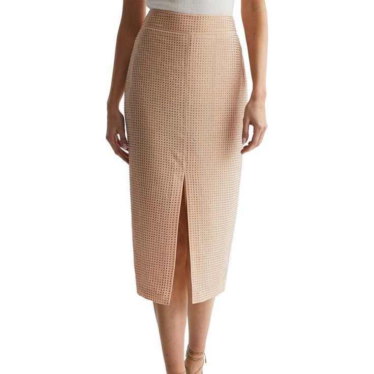FALDA MIDI DE TIRO ALTO CON ADORNOS Y ABERTURA DELANTERA | REISS | TALLA 4