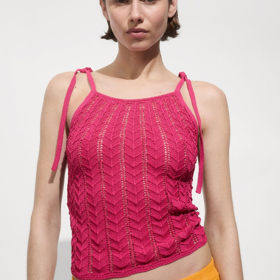 TOP TEJIDO COLOR VINO CON TIRANTES PARA MUJER | MANGO | TALLA S