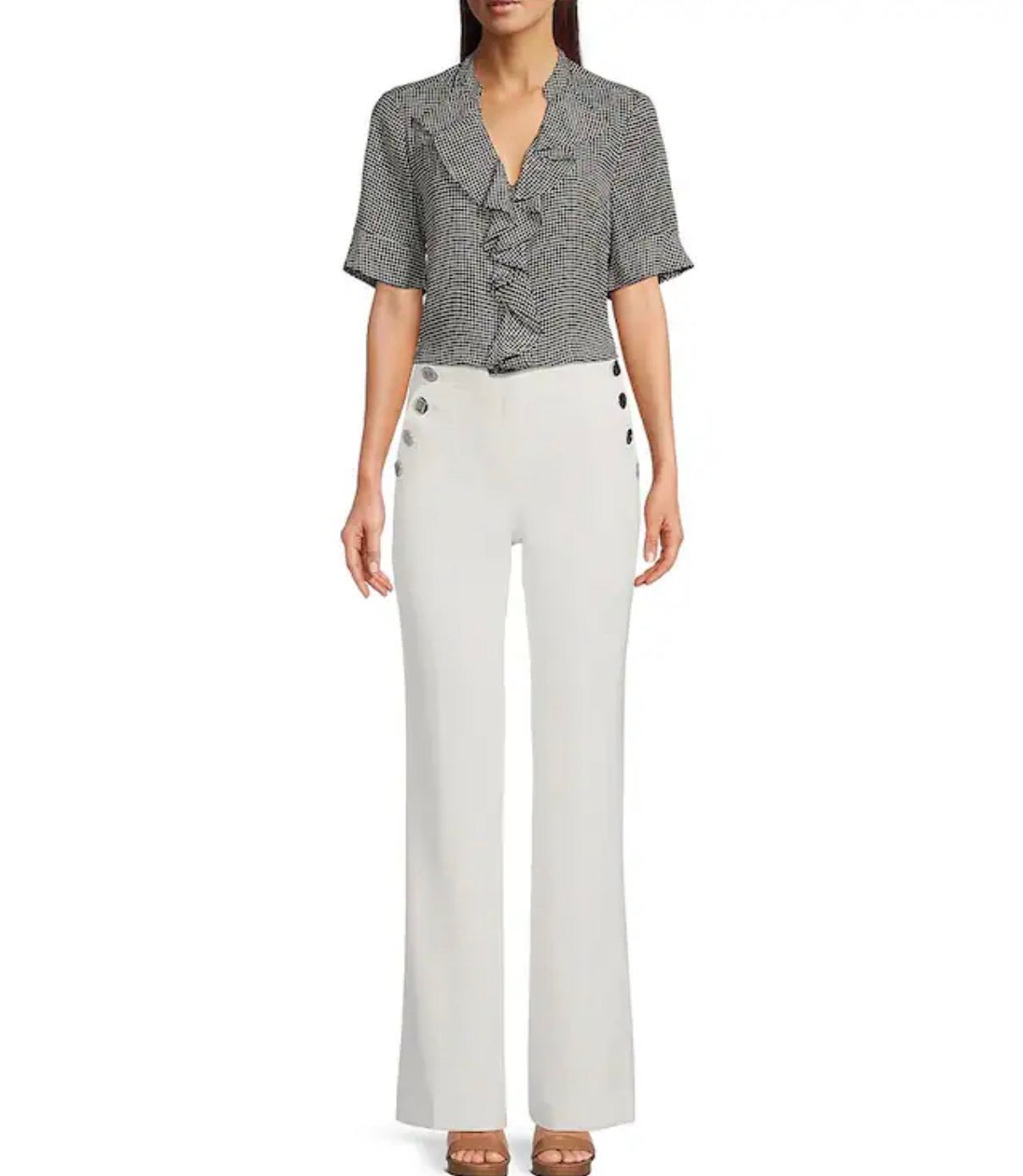 BLUSA HOUNDSTOOTH CON VOLANTES FRONTALES | KARL LAGERFELD | TALLA XL