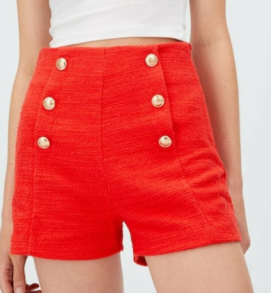 SHORT TIPO TWEED CON BOTONES DORADOS | STRADIVARIUS | TALLA 4